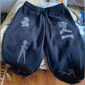 Black Track Pants with Graphic Design